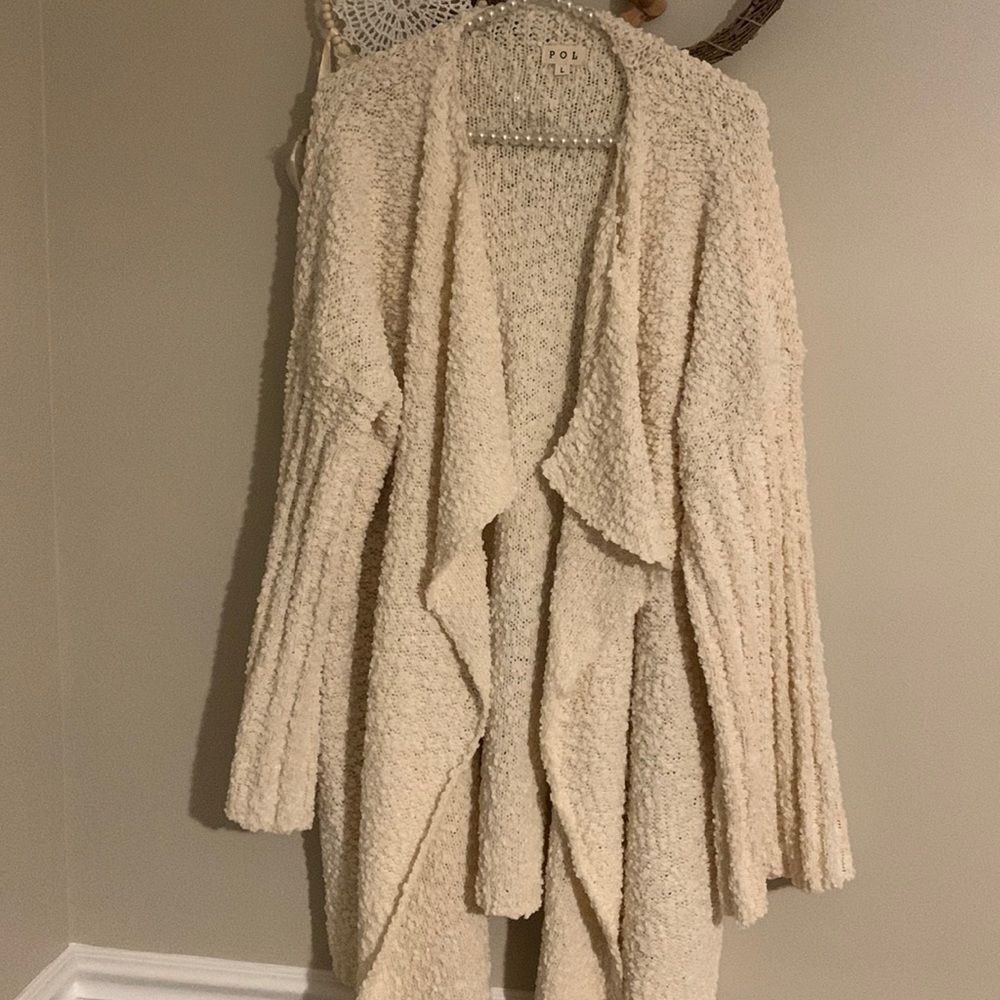POL Clothing Womens Large Cream Popcorn Knit Open Waterfall Cardigan Sweater
